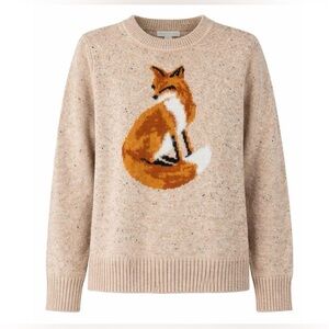 Charter Club Beige Fox Intarsia Crewneck Sweater Cotton Large